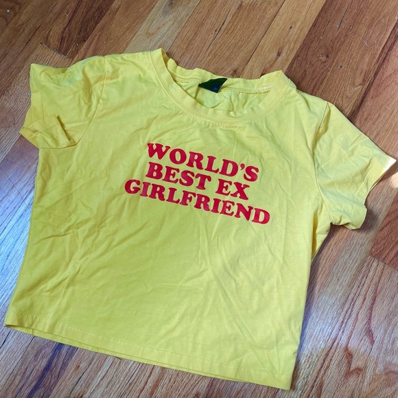 World’s Best Ex Girlfriend Yellow Crop Tee T Shirt Medium - Picture 1 of 5